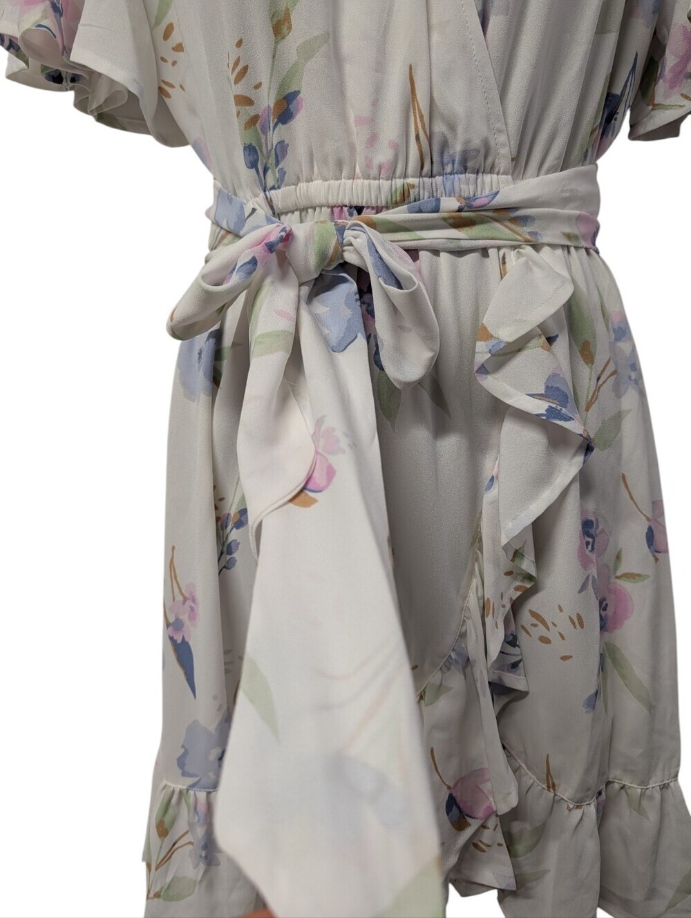 Lauren Conrad Floral Wrap Dress Size S Ruffle Hem Flutter Sleeve Tie Waist Mini - Picture 5 of 8